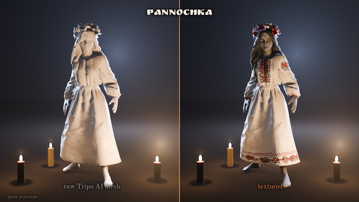 Pannochka: grey clay mesh and textured model